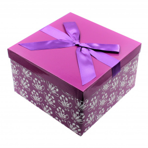 Cutie de cadou cu tissue paper, fundiță decorativă și minifelicitare - Magenta Flower
