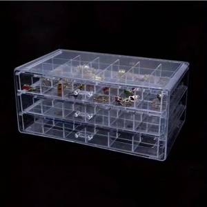 Cutie pentru bijuterii, organizator transparent – 3 sertare, 72 compartimente, Ecarla