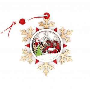 Decorațiune din lemn, multicoloră - Fulg de nea - steluță - Ajunul Crăciunului - Img 1