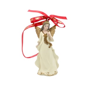 Decorațiune Ginza, Regatul de Crăciun, Royal, model îngeraș ascultător, alb, 10 cm