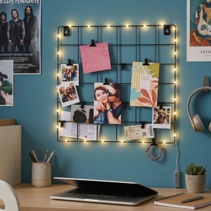 Decorative metal wall panel with clips and LED lights, 36x36 cm