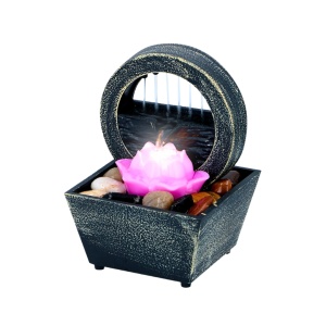 Fântână de interior, cu floare de lotus și cascadă zen – ambianță feng shui și lumină led