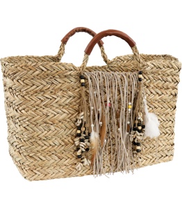 Geantă de cumpărături boho, din iută cu decorațiuni, 44 x 30 x 18 cm – Hoff Interieur