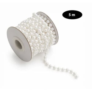 Ghirlandă decorativă, de Crăciun, cu perle albe, 5 m, mărgele perlate de 6 mm, pentru brad și aranjamente festive, WOZ15