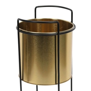 Ghiveci decorativ metalic, cu suport, pentru plante, culoare auriu/negru, 18x18x31 cm - Img 7