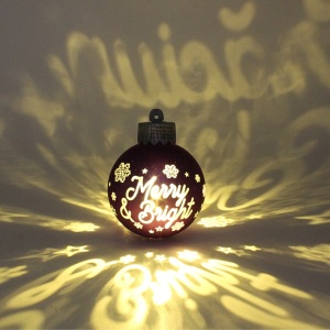 Glob de Crăciun, cu led, culoarea mov, mesaj „Merry & Bright"