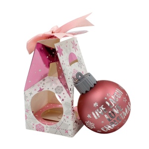 Glob de Crăciun, cu led, culoarea roz, mesaj „Live Laugh Love Christmas"