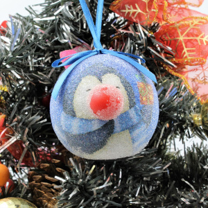 Glob decorativ albastru - Pinguin cu fular