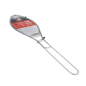 Gril pliabil pentru pește 42x9 cm – suport metalic cromat pentru grătar BBQ