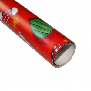 Hârtie ambalat Crăciun 200x70cm inimi-brazi roșu