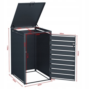 Mască pentru pubelă, Jumi, oțel galvanizat antracit, cu aspect lemn, 116x80x86 cm, pentru tomberon 240L