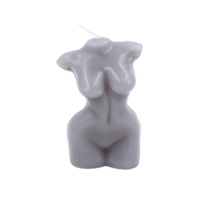 Lumânare decorativă, bust feminin, din ceară – model sculptural gri mat pentru decor modern