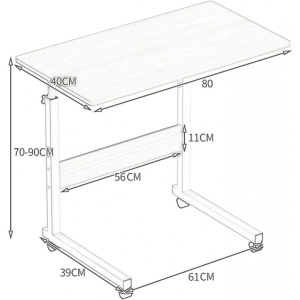 Masă mobilă, reglabilă, pe roți, pentru laptop, cadru metalic, culoarea alb, 80x40 cm, eCarla, STL03WZ2