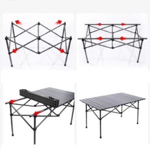 Masă pliabilă, cu cadru metalic și blat rezistent, compactă pentru camping – 95x56x50 cm, eCarla, SC09SZ