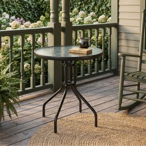 Masă rotundă Jumi, cu blat din sticlă, pentru curte, gradină, terasă sau balcon, diametru 60 cm