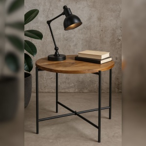 Măsuță din lemn acacia și metal, diametru 45 cm, înălțime 38 cm - Trends 4 You