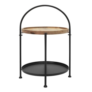 Măsuță de cafea, rotundă, din lemn și metal cu două niveluri, 39×39×55 cm