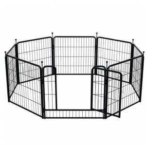 Țarc metalic pentru câini și animale mici, cu poartă și 8 panouri, 80x80 cm, pliabil, modular, portabil, pentru interior și exterior, negru