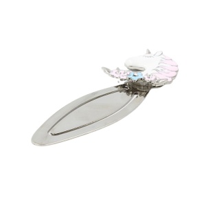 Semn de Carte Metalic Unicorn cu Cristale, 10.5 x 3 cm, Argintiu cu Detalii Roz, Cadou pentru Fete si Femei, AZAY