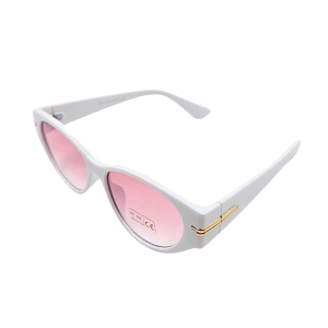 Ochelari de soare, damă, Tiara, alb lucios, formă cat-eye cu accente aurii, lentile roz fumuriu, protecție UV 400