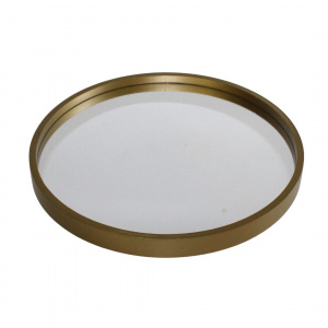 Oglindă de perete, ramă rotundă, din lemn, culoare aurie, 40 cm