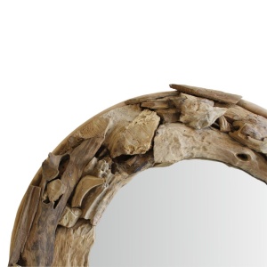 Oglindă rotundă, ramă din lemn tec, 50 cm, H&S Collection
