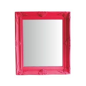 Oglindă decorativă, de perete, Hoff Interieur, ramă ornamentală, roz fucsia, design baroc elegant, pentru living, dormitor sau hol, 80x68 cm