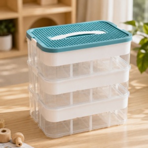 Organizator pentru piese de construcție, 3 niveluri, eCarla, capac tip placă de construcție, 31 x 30 x 22 cm, CB82