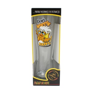 Pahar bere, 500 ml, mesaj funny “Don’t worry, beer happy!"