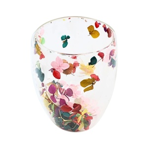 Pahar cu inserție de flori uscate multicolor, hortensie, pereți dubli, sticlă borosilicată, 300 ml, Aurora Bloom