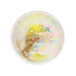 Pahar cu inserție de pene și biluțe colorate pastel, pereți dubli, sticlă borosilicată, 300 ml, Aurora Bloom
