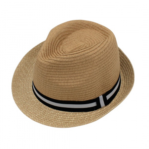 Pălărie de plajă bărbați Aristo, bej, stil fedora, bandă neagră decorativă, ușoară, respirabilă, diametru 27 cm