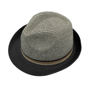 Pălărie de plajă bărbați Aristo, gri cu negru, stil fedora, design modern, ușoară și respirabilă, protecție solară, diametru 27 cm