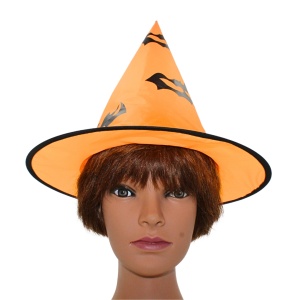 Pălărie de vrăjitoare, pentru Halloween, cu lilieci, culoarea portocaliu