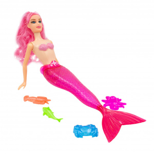 Papusa sirena roz cu accesorii animalute colorate