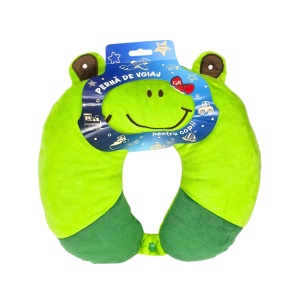 Pernă de călătorie, pentru copii, culoare verde, model broscuță, 31x29x8 cm