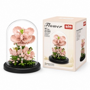 Pink Peony Flower Building Set with Transparent Dome, 180 Pieces, 14+, KL03, eCarla