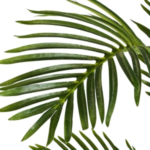 Plantă artificială Areca 90 cm, cu frunze verzi lungi și detalii realiste, pentru interior, ghiveci negru inclus
