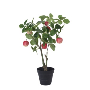 Plantă artificială copac fructifer 60 cm, cu fructe de măr și frunze verzi – pentru interior, ghiveci negru inclus