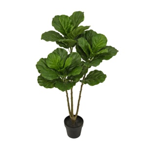 Plantă artificială Ficus Lyrata 128 cm, bogată în frunze, aspect realist, pentru interior, ghiveci negru inclus