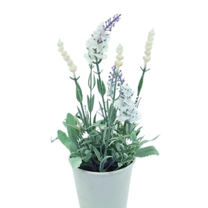 Plantă artificială în ghiveci, lavandă, dimensiuni 28x9 cm, culoare alb