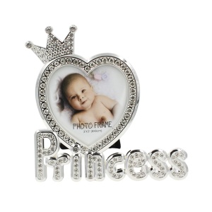 Ramă Foto Princess AZAY cu Coroană și Cristale, 8x8 cm, Ramă Foto Bebeluși, Cadou Botez / Nou-Născut, Cutie Cadou Inclusă