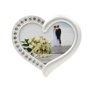 Ramă Foto AZAY Tip Inimă cu Cristale, 10x8 cm, Decor Romantic, Cadou Cuplu, Nuntă, Aniversare, Cutie Cadou Inclusă