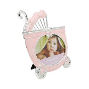 Ramă Foto Copii AZAY Tip Cărucior Bebe, Roz, 13x9 cm, Decor Cameră Fetiță, Cadou Nou-Născut, Cutie Cadou Premium Inclusă