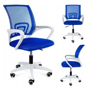 Scaun de birou ergonomic Jumi, mesh respirabil, bază albă, albastru, reglabil
