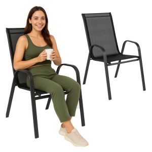 Scaun de grădină Jumi, modern, cu cadru metalic, model FIESTA, culoare negru