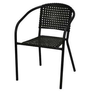 Scaun de grădină negru, cu spătar împletit și cadru metalic, design modern