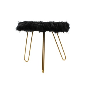 Scaun Decorativ cu Blăniță Artificială, 30x30x28 cm, 3 Picioare Metalice – Home & Styling, negru