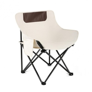 Scaun pliabil, cu buzunar lateral, cadru metalic și husă de transport, culoarea bej, 65 x 59 x 41 cm, eCarla, KRT11K