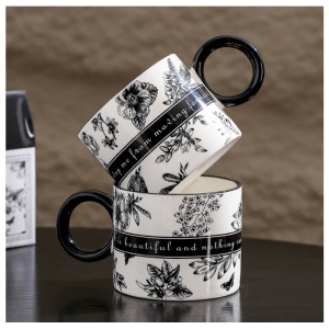 Set 2 căni din ceramică, „TO YOU” alb-negru, în cutie cadou premium, 310 ml, eCarla, KB11